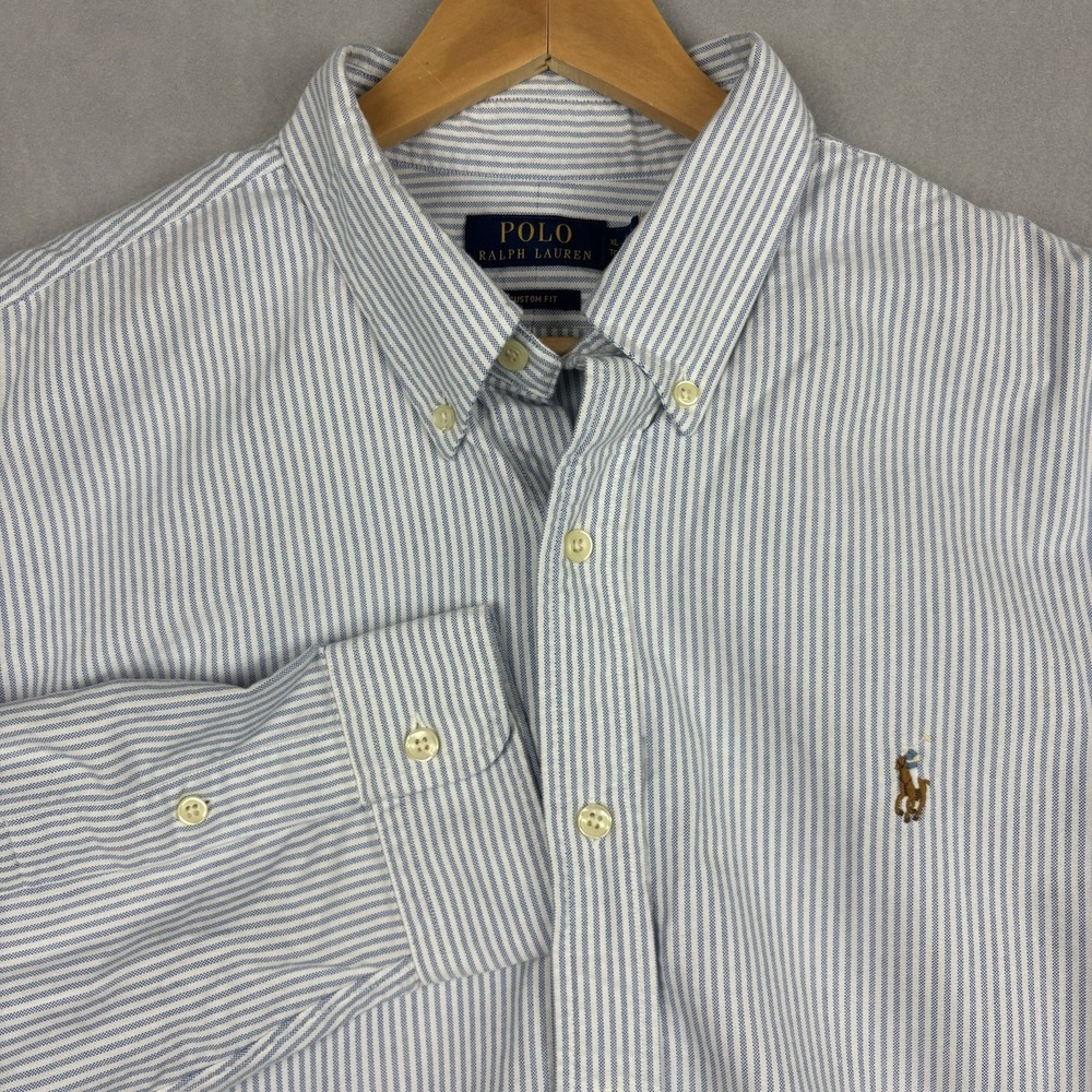 Polo Ralph Lauren Oxford Shirt Men’s XL Blue Striped Flesh Pony Long Sleeve
